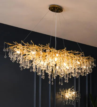 Postmodern light luxury water drop crystal chandelier with aluminium frame, adjustable height 0.5m, diameter 600mm