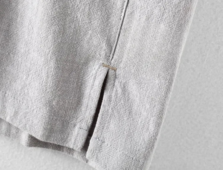 Men's cotton linen loose fit casual shirt in solid colours with Asian sizing options