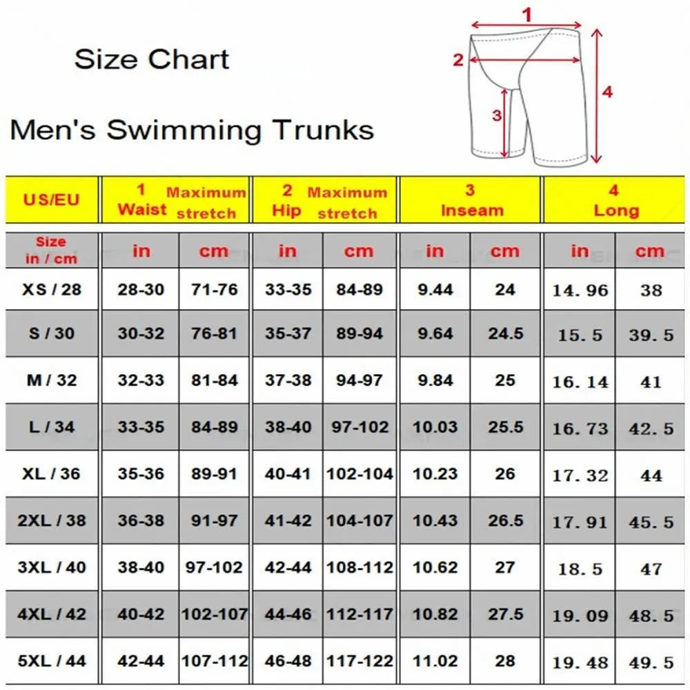 Men's Lycra polyester swimming briefs in briefs style on size chart