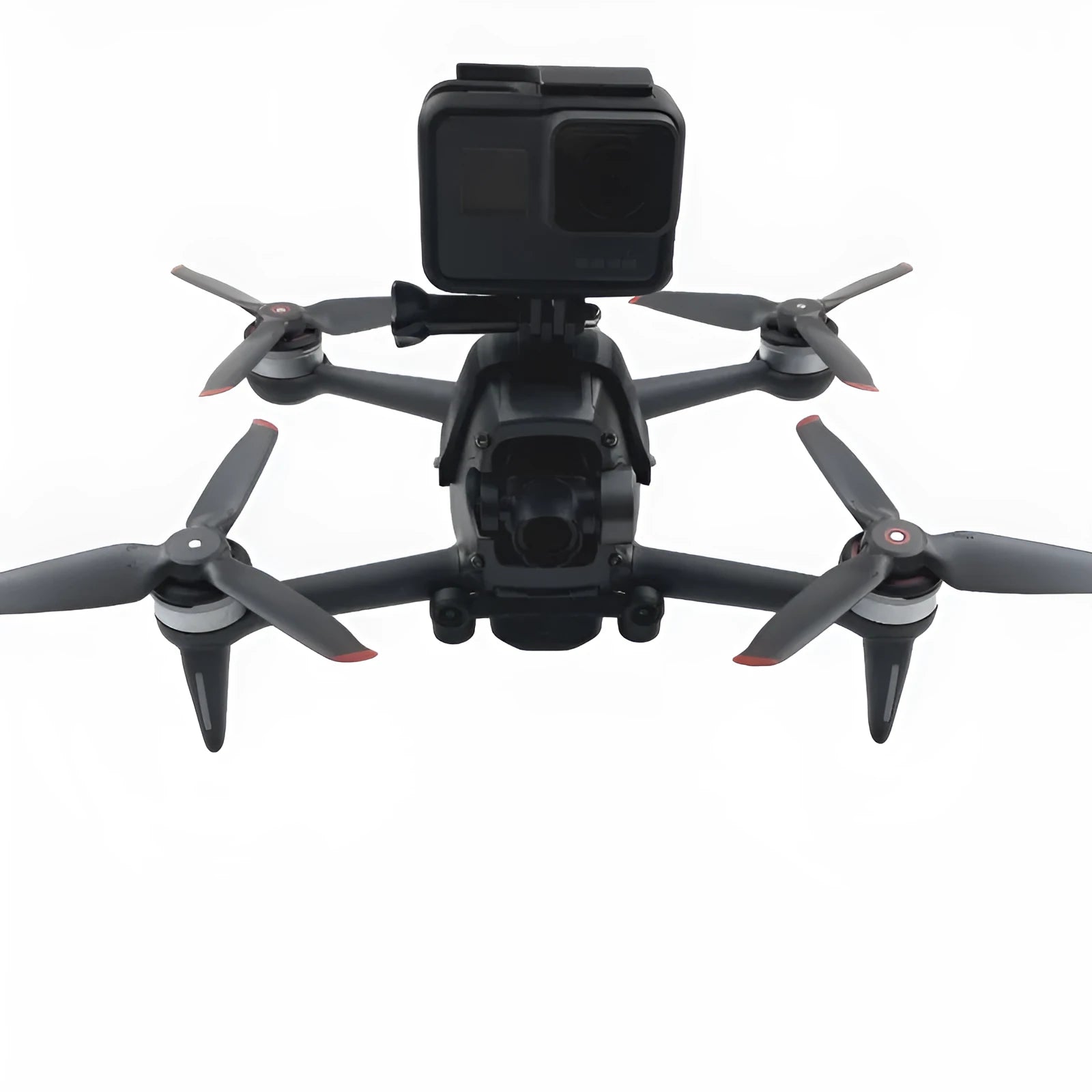 3D printed hard plastic GoPro expansion bracket for FPV drones with sponge protective lining.