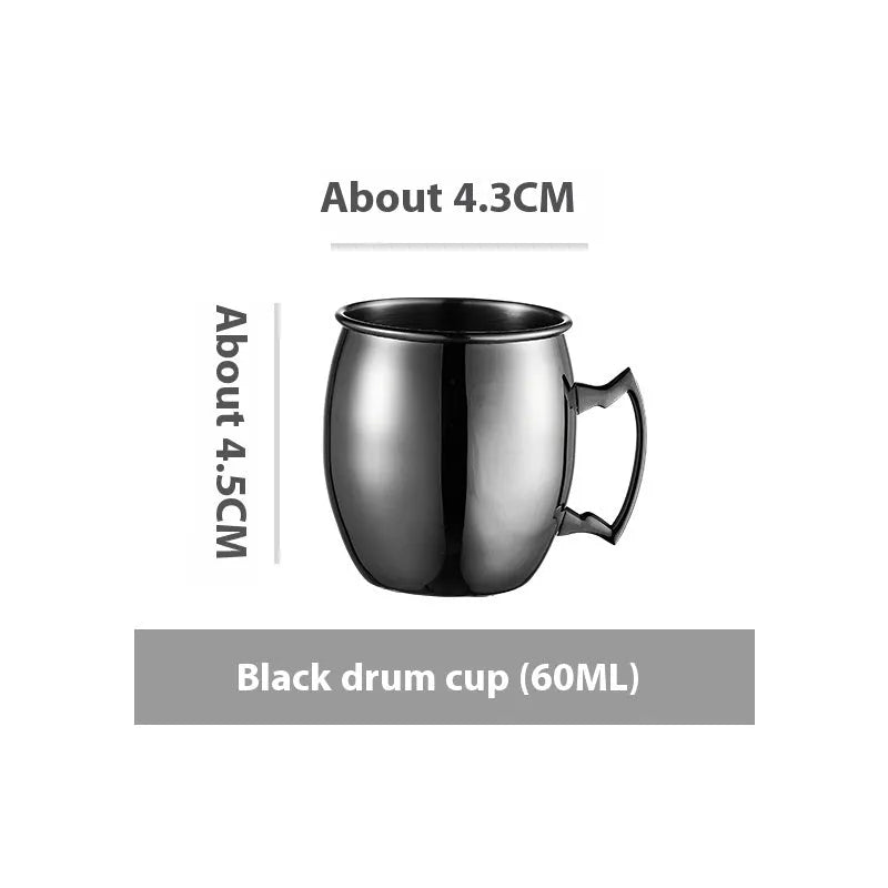 Stainless steel Moscow Mule cup with copper-plated finish in hammered and plain styles.