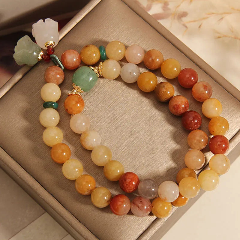 Natural jinsi jade multi-layer women's bracelet with orchid pendant on adjustable beaded design