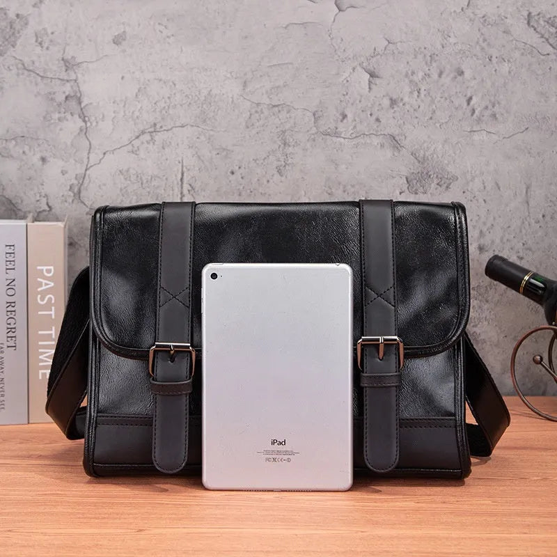 Black Korean-style men's anti-theft backpack with PU leather exterior and contrast stitching