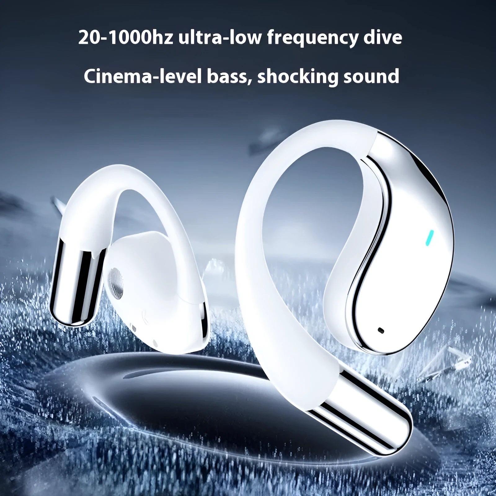 Black sports Bluetooth earphones with digital display screen and ear-mounted design