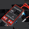 Black automotive power converter converting 12V/24V vehicle power to 220V AC with 4 USB charging ports