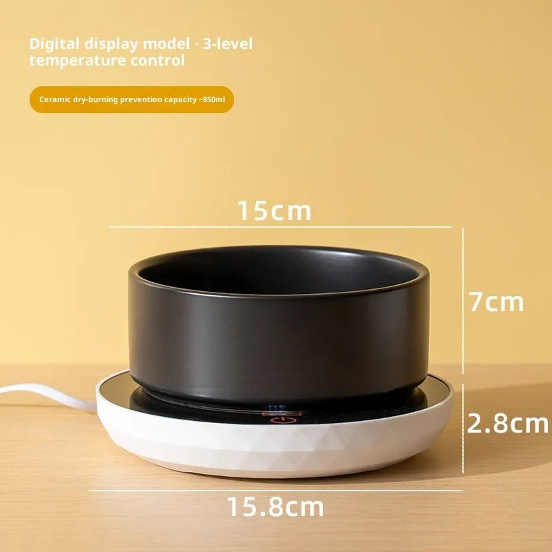 Ceramic cat water bowl with USB constant temperature heating mat in Leo Black colour
