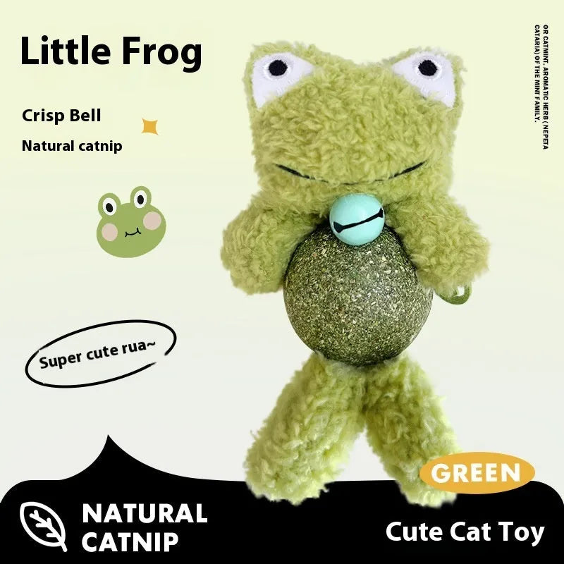 Brown bear plush cat toy with mint ball centre and bell for biting and play