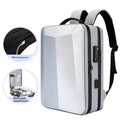 Black waterproof business backpack made from ABS PC and Oxford cloth with curved shoulder straps