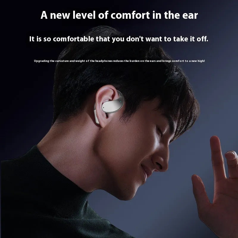 Black sports Bluetooth earphones with digital display screen and ear-mounted design