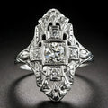 Hollow out geometric silver colour ring with diamond studs on a copper base