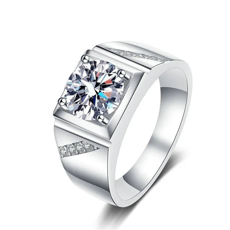 Gold-coloured men's ring with a large square diamond design and adjustable opening on a copper band.