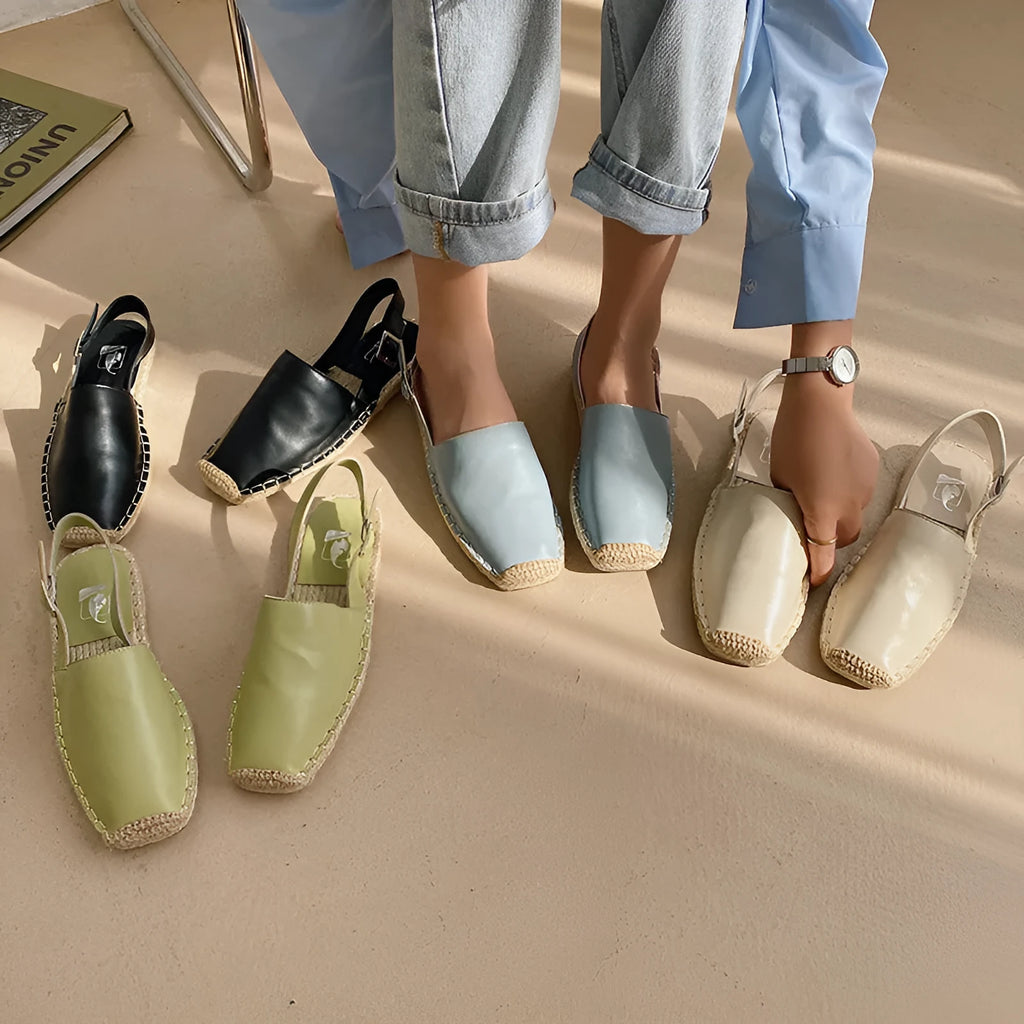 Women's beige canvas flat sandals with a retro fisherman design and superfine fibre lining.