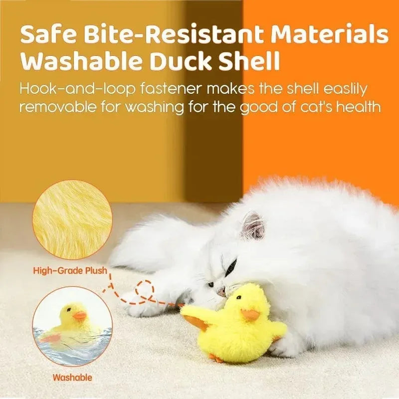 Yellow flapping duck cat toy with rechargeable battery and removable washable plush cover