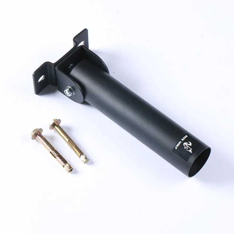Steel wall-mounted barbell rod rack holding 25 tubes