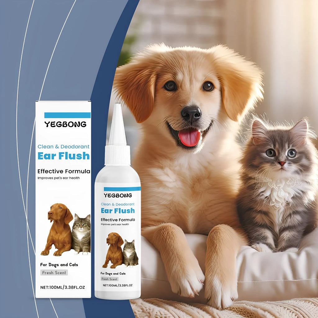 100ml bottle of cat and dog ear cleaner solution for gentle wax removal