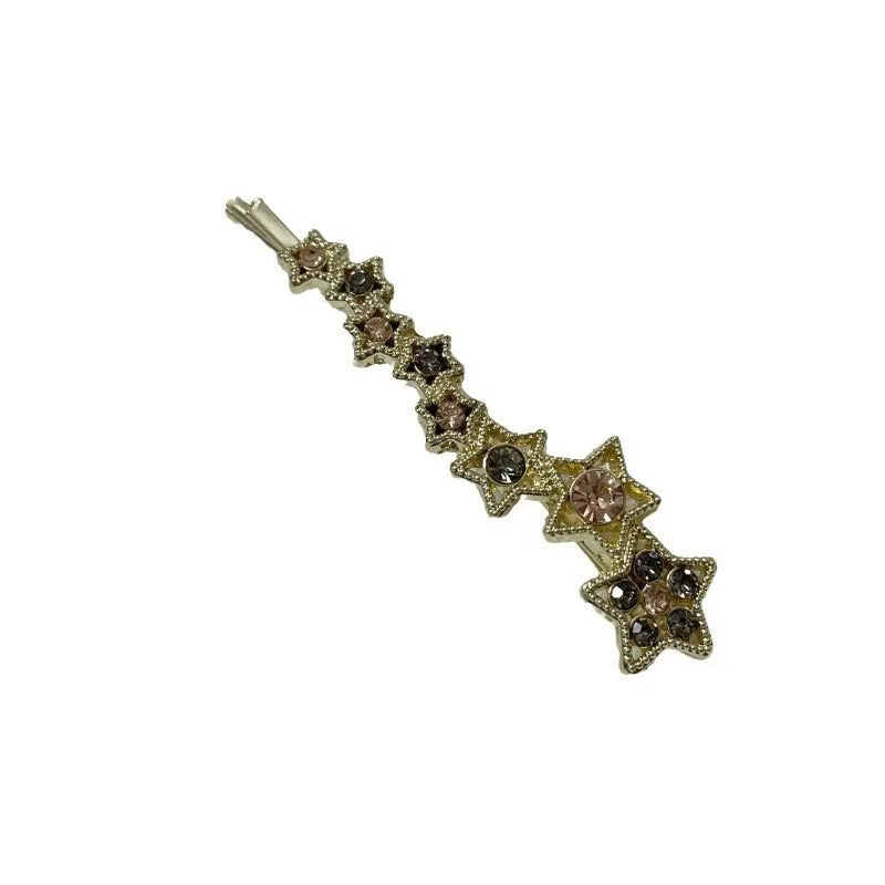 Gold rhinestone barrettes side hair clip with star charm for bangs