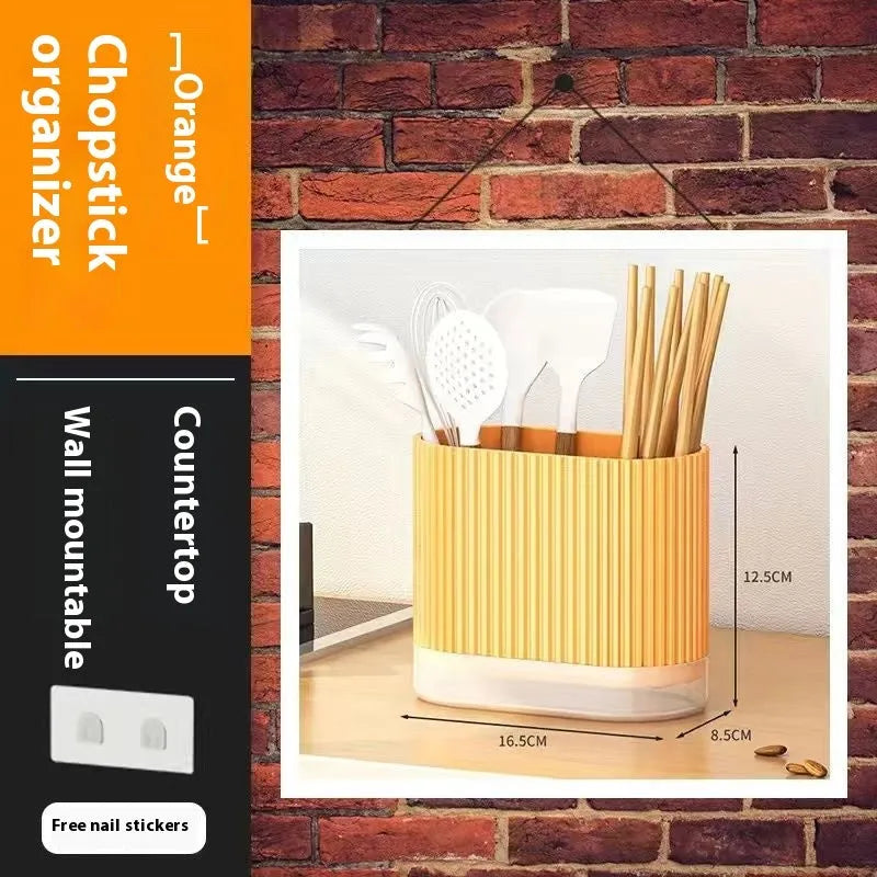 Modern plastic chopsticks cage wall holder in beige, dark green or orange for kitchen utensil storage