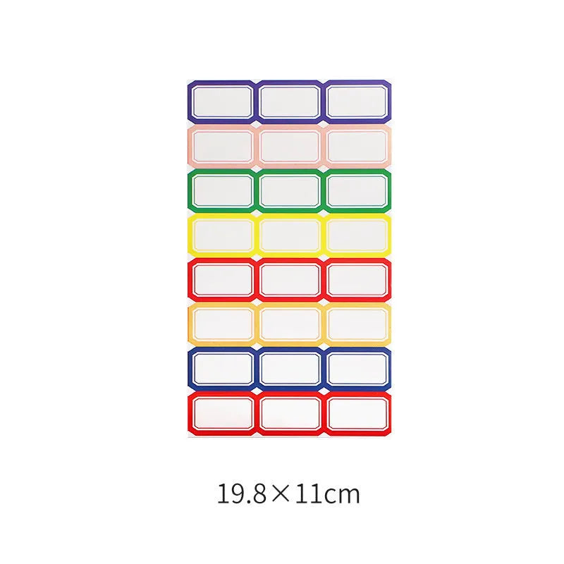 Handwritten labels and adhesive stickers with grid patterns on paper material