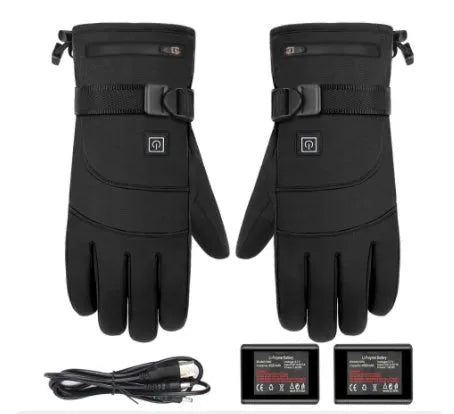 Winter electric heated gloves with touch screen fingers and carbon fibre heating in black nylon and cotton