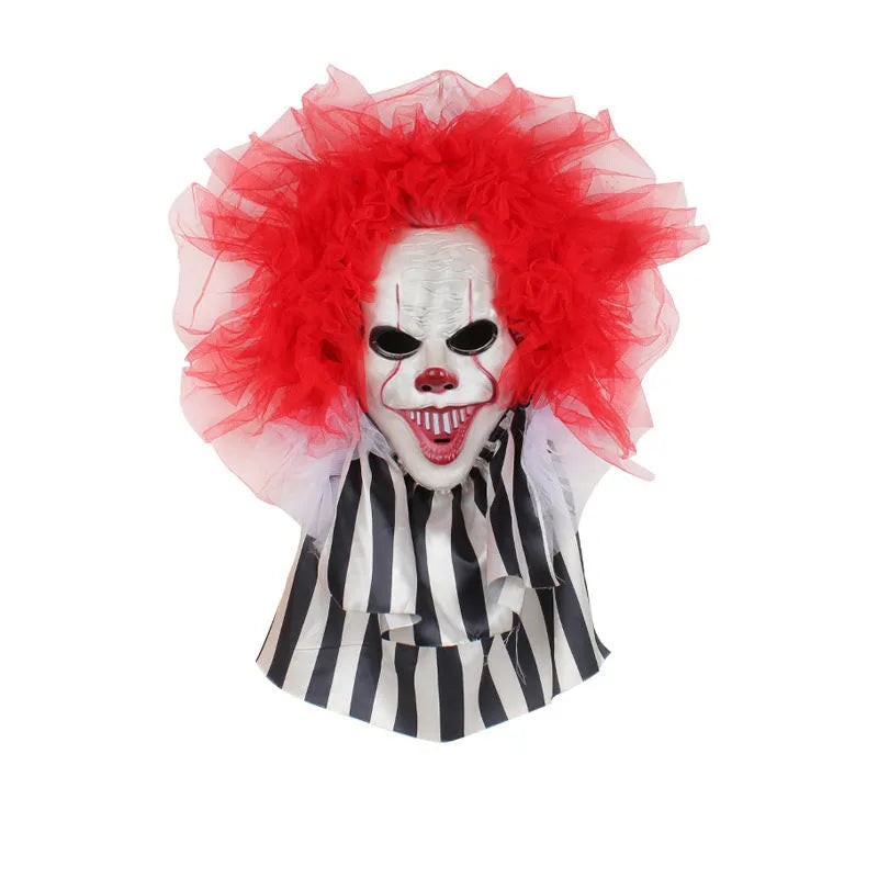 Red clown horror wreath door hanging decoration made of cloth for Halloween party