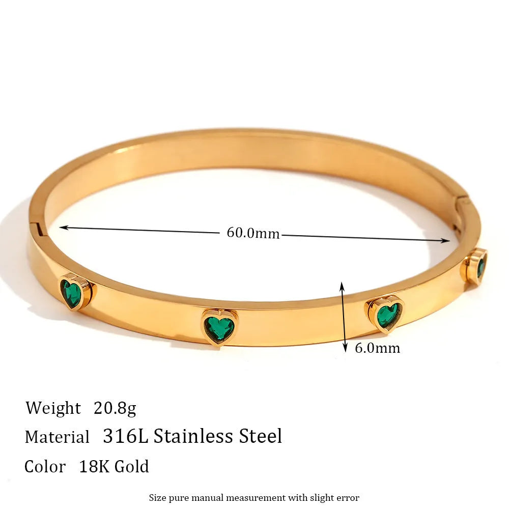 Stainless steel women's bracelet with micro-inlaid peach heart charm in electroplated finish