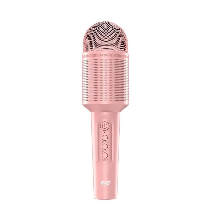 Wireless Bluetooth karaoke microphone in girly pink, sapphire blue, and mint green colour options