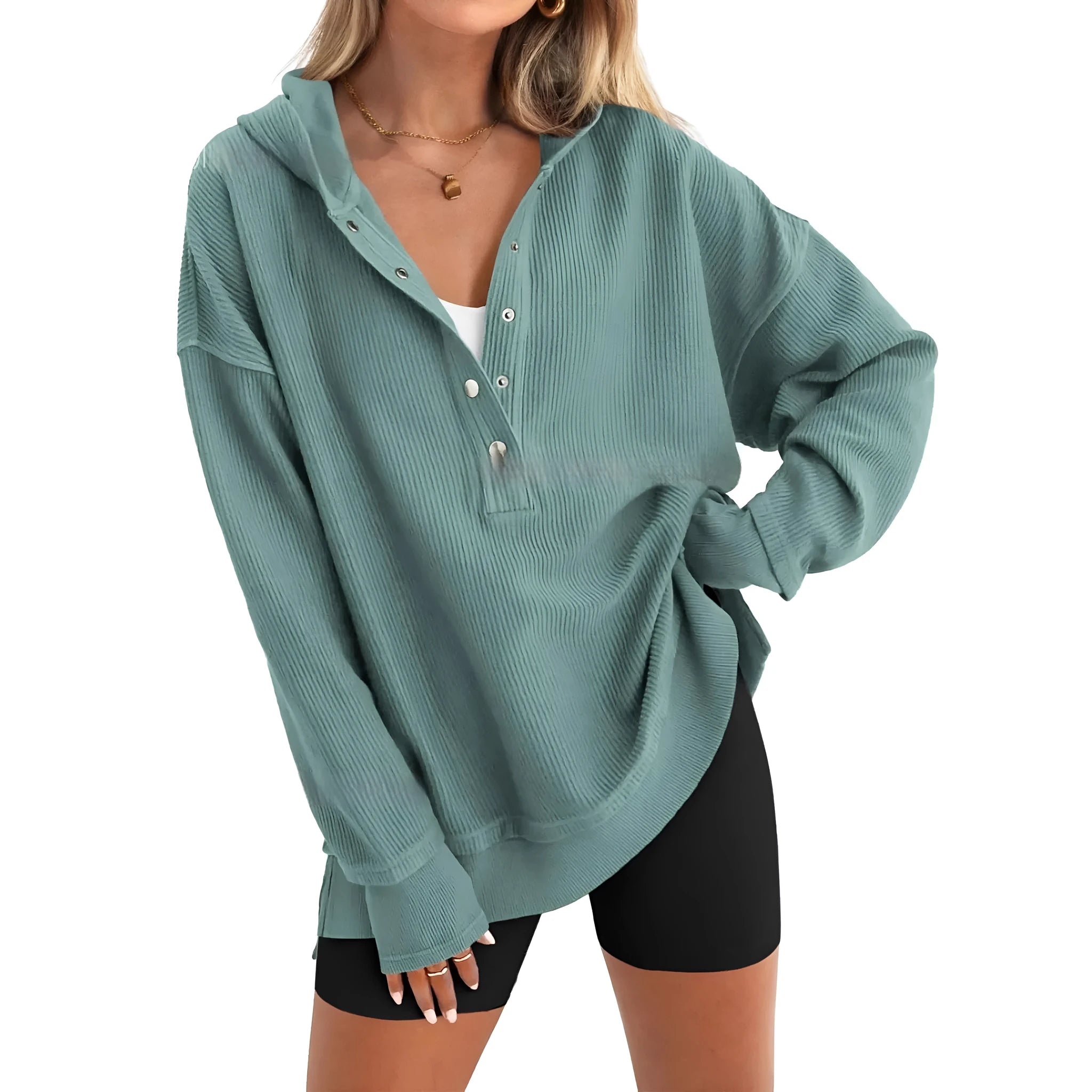 Women's loose fit raglan sleeve sweater in peacock green colour for autumn winter casual wear