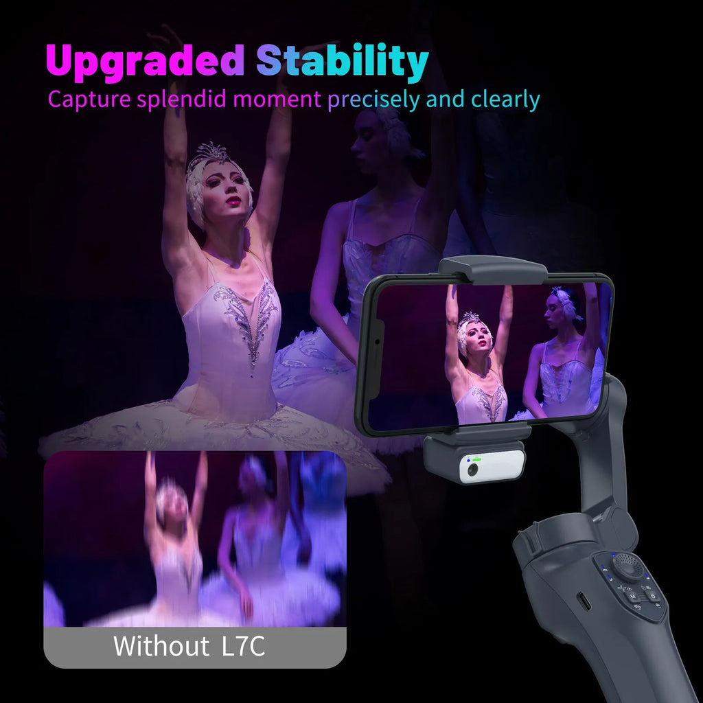 Gun colour foldable handheld camera stabiliser showing USB charging port.
