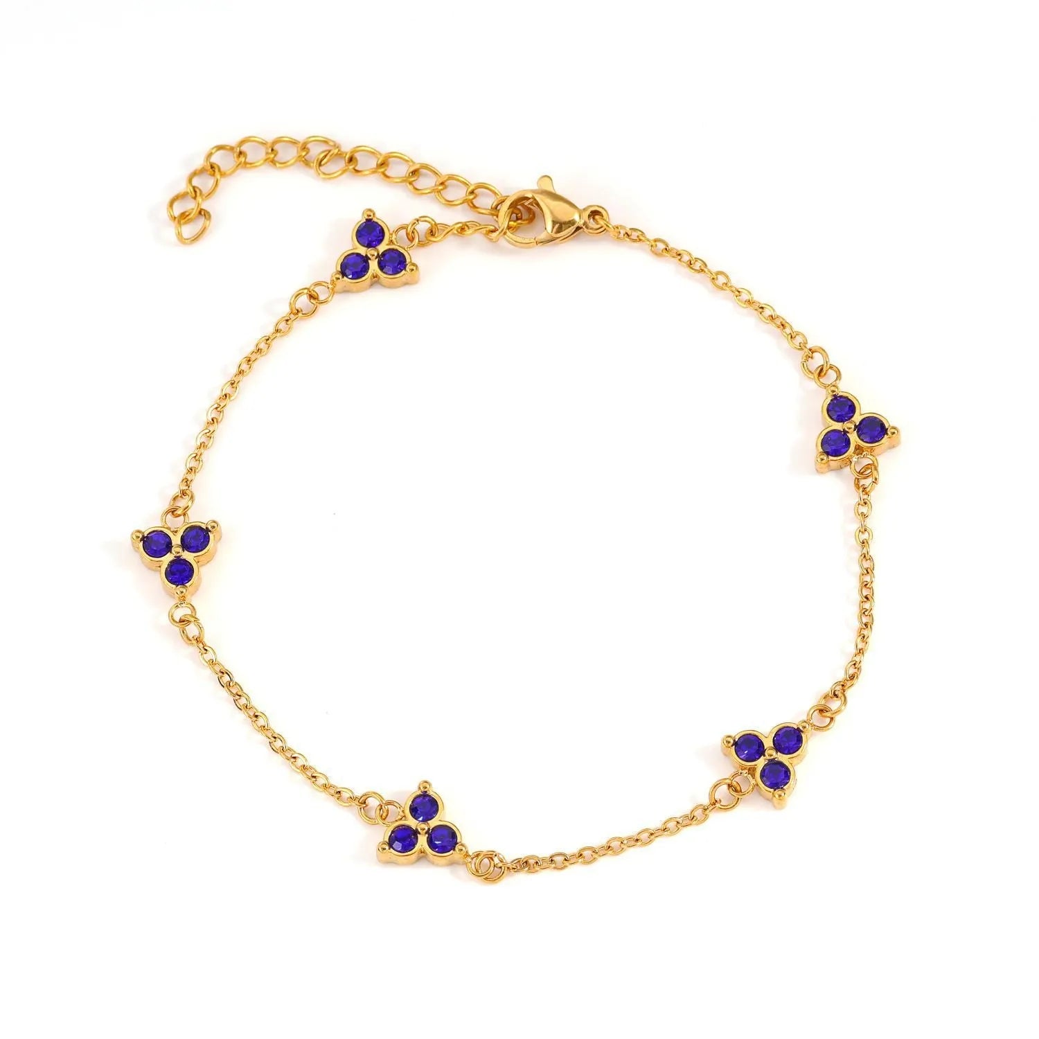 Women's stainless steel geometric bracelet with triangle elements and coloured stone settings