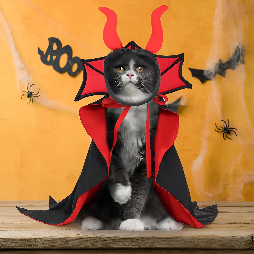 Black polyester pet vampire costume with hooded cloak for Halloween