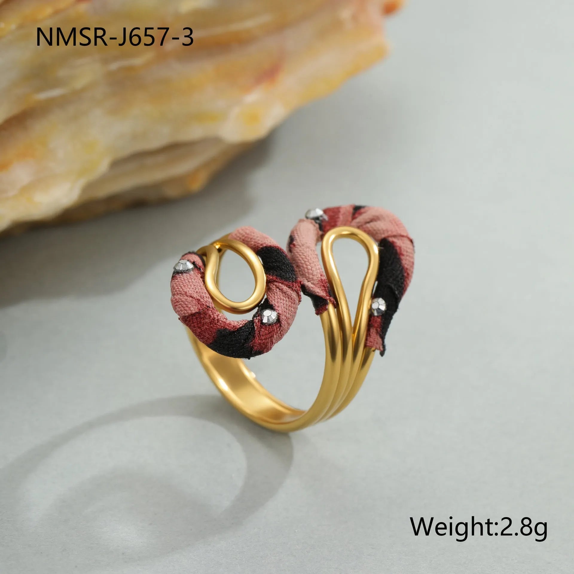 Leopard series stainless steel open mouth ring with geometric heart or star shape design in electroplated colours