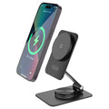Black 15W digital magnetic wireless charger for Apple with Type-C input on a desk