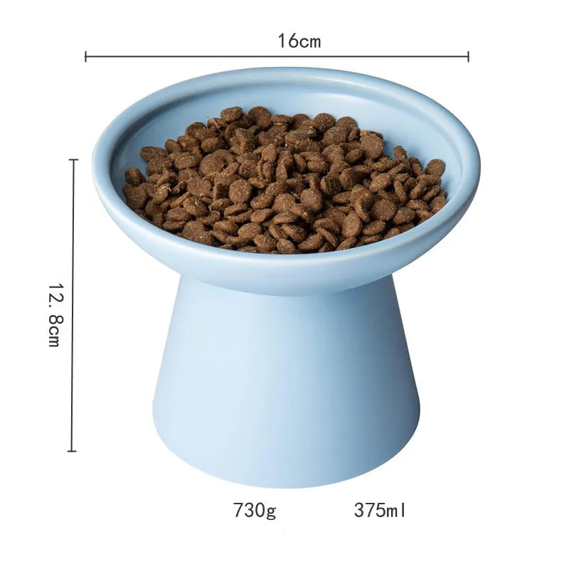 Extra wide elevated ceramic cat food and water bowl in blue, green, pink or white
