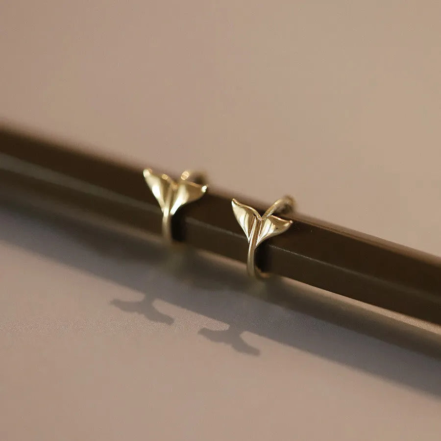 S925 sterling silver fishtail earrings with 14k gold plating in gold colour