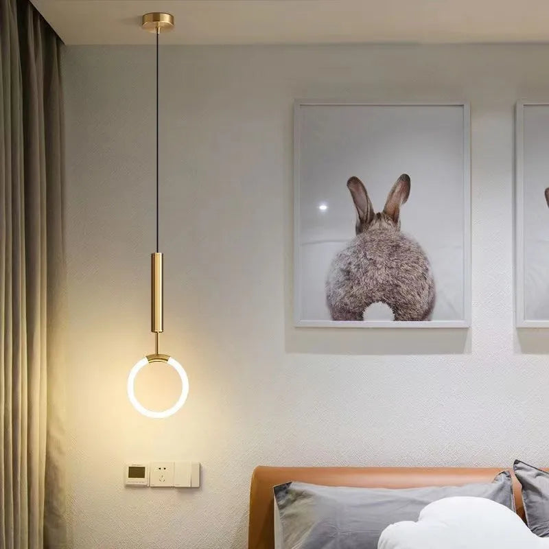 Nordic minimalist U-shaped pendant light for bedroom bedside with three-colour dimming
