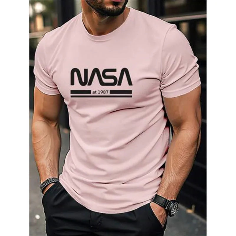 Men's slim-fit cotton t-shirt with printed letter patterns in multiple colour options