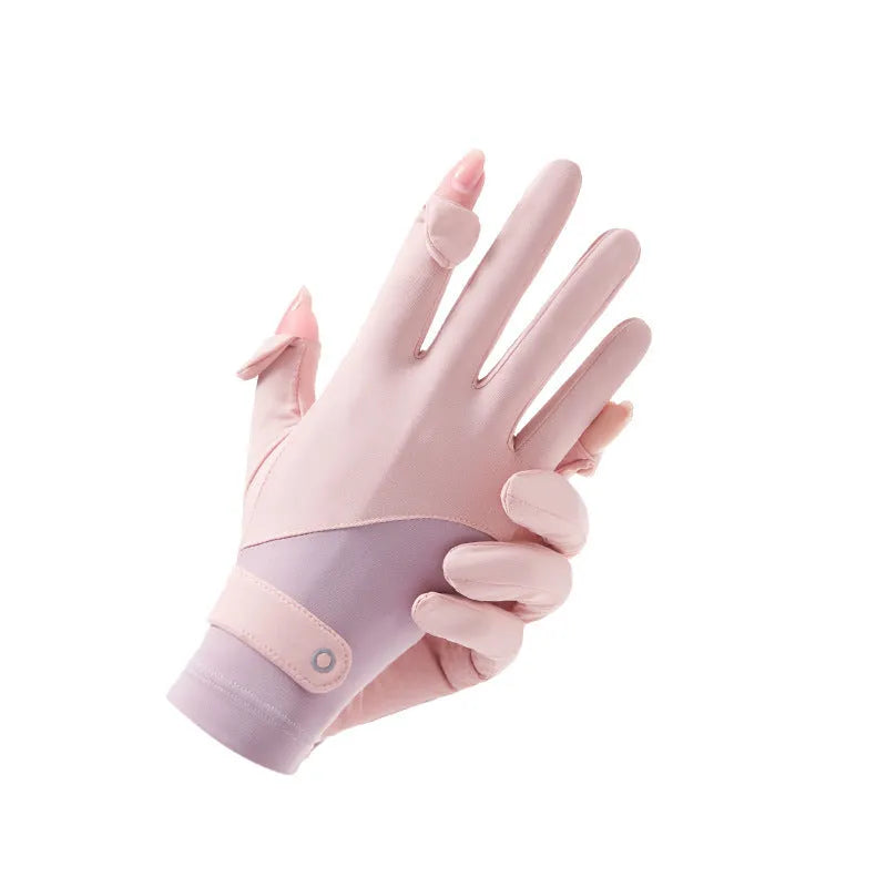 Women's UPF50 ice silk sun protection gloves in multiple colours for driving and gardening