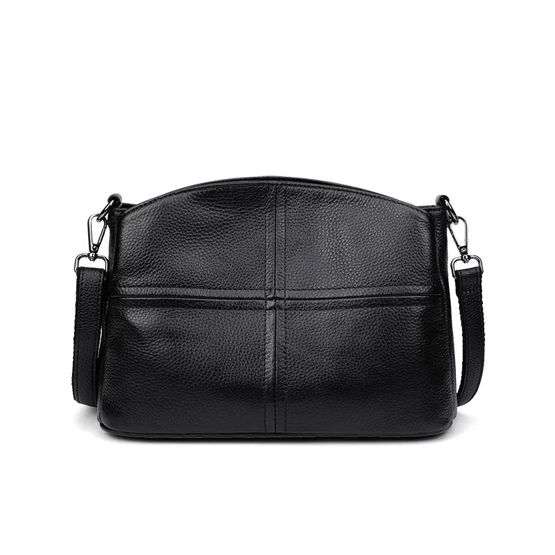 Genuine leather women's shoulder crossbody bag with plaid pattern in urban minimalist style