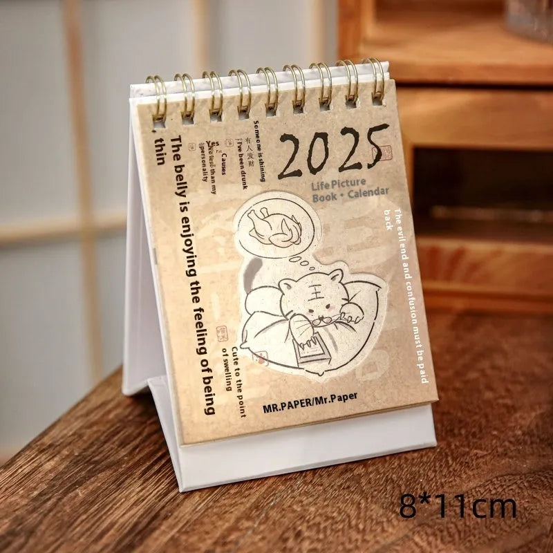 Coffee themed mini desk calendar 2025 with ten different daily designs including Coffee Time and Life Is Not Easy