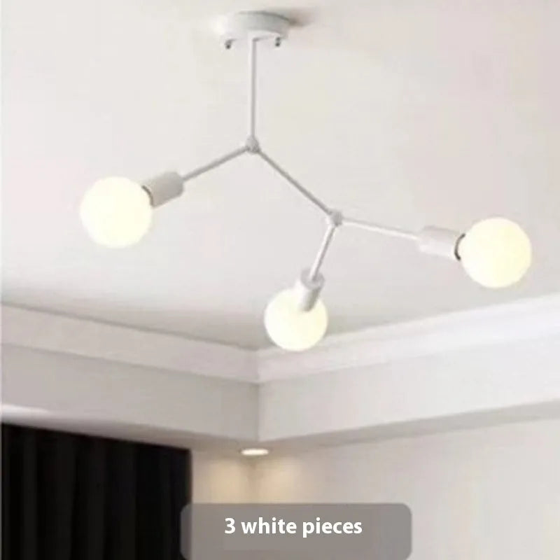 Nordic style iron ceiling lamp with multiple light heads in black or white colour