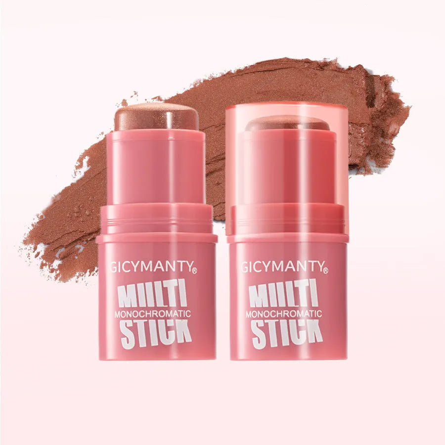 Makeup blush stick with glittering cream formula in plastic case, universal skin type, 4.2g