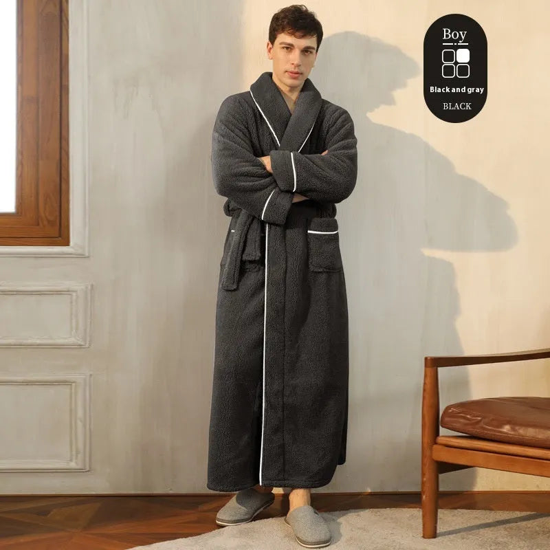 Super-thickened polyester flannel couple's winter nightgown in plus sizes with multiple colour options.