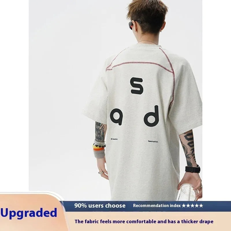 Cotton letter print short-sleeve T-shirt in loose-fitting design with round neck collar