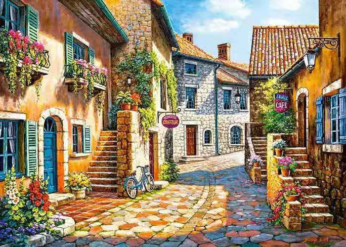 Rimless linen oil painting landscape artwork in modern simple style, 40x50cm dimensions