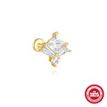 S925 sterling silver stud earrings with zircon stones and chain design for double piercing in golden colour