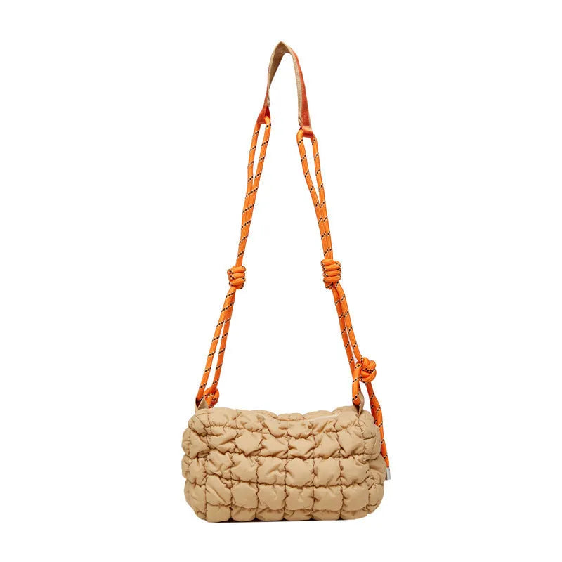 Women's lightweight nylon messenger bag in clouds print design with pillow shape and crossbody strap