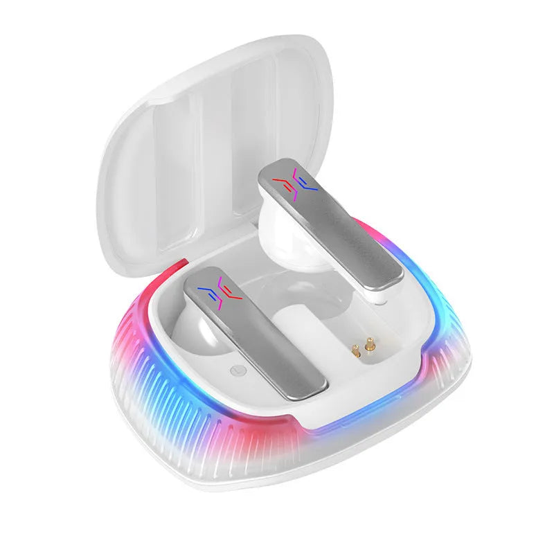 Hall Flashing wireless gaming earplug headset in black or white with Bluetooth 5.0