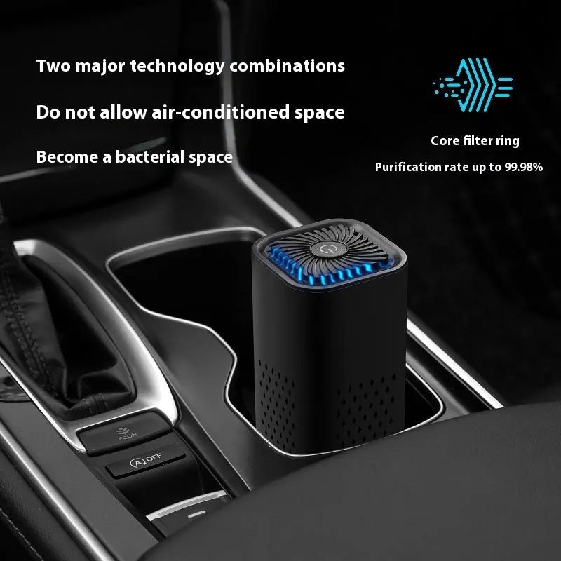 Mini USB air purifier in white or black for cars and small rooms under 10 square metres.