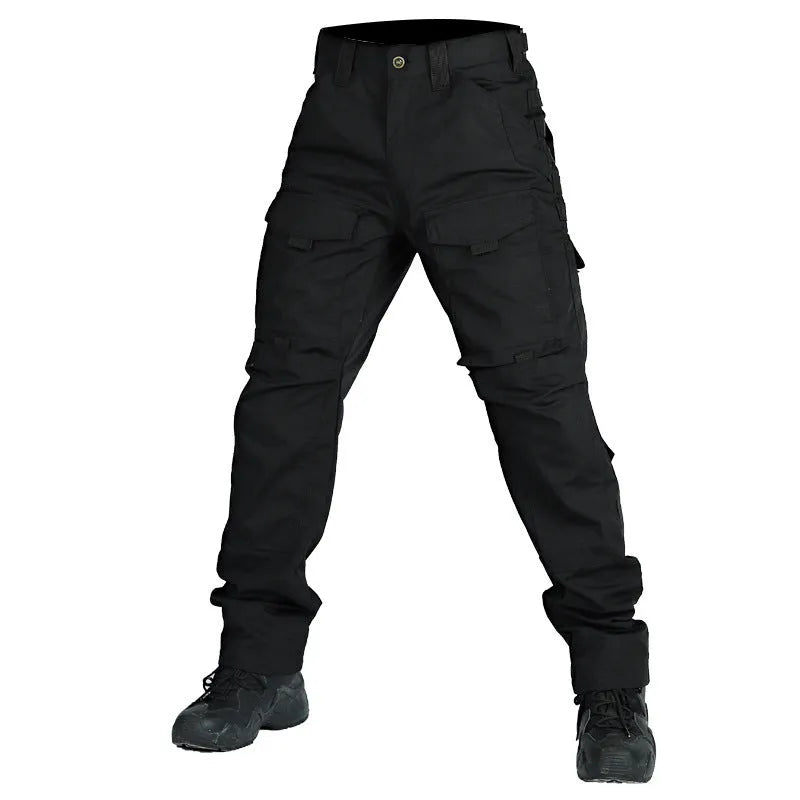 Men's camouflage trousers with multi-functional pockets, wear-resistant fabric, in CP camouflage colour on adult male model