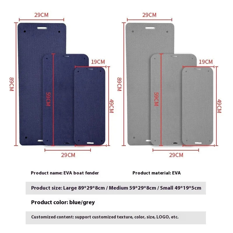 Blue or grey EVA boat fender bumper for shockproof dock protection in large 59cm or small 49cm sizes.
